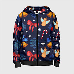 Толстовка на молнии детская Новогодняя мелодия, цвет: 3D-черный