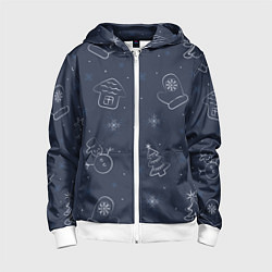 Толстовка на молнии детская Новогодние символы года, цвет: 3D-белый