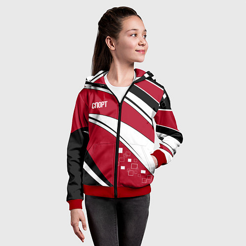 Детская толстовка на молнии Красно черная абстракция на белом спорт / 3D-Красный – фото 4