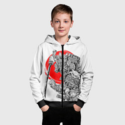 Толстовка на молнии детская Самурай с мечом на белом фоне, цвет: 3D-черный — фото 2