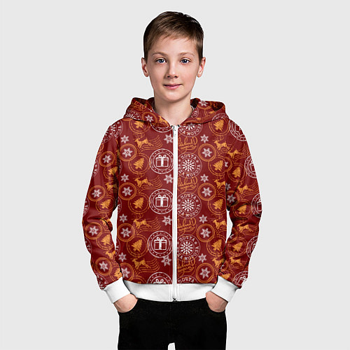 Детская толстовка на молнии Новогодние печати / 3D-Белый – фото 3