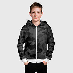 Толстовка на молнии детская Черный ночной камуфляж, цвет: 3D-белый — фото 2
