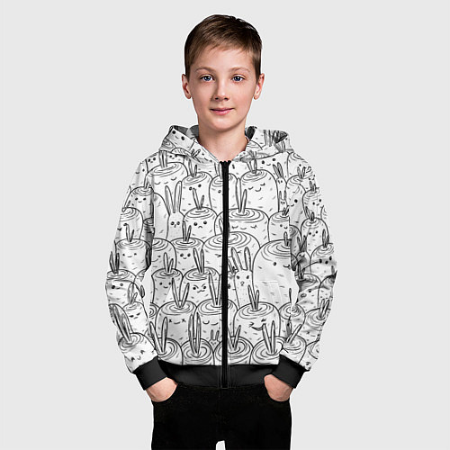 Детская толстовка на молнии Раскраска кролики в морковном поле / 3D-Черный – фото 3