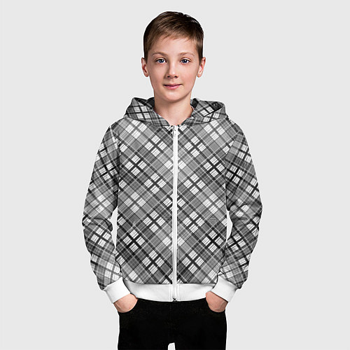 Детская толстовка на молнии Черно белый узор в косую клетку / 3D-Белый – фото 3