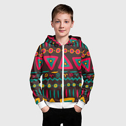 Толстовка на молнии детская Разнообразный узор - треугольники, линии и круги, цвет: 3D-белый — фото 2
