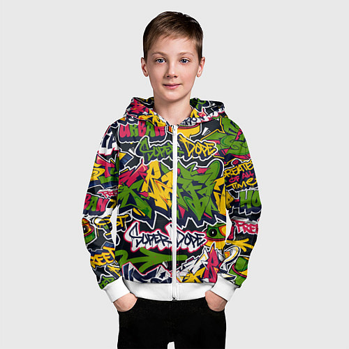 Детская толстовка на молнии Крутое граффити / 3D-Белый – фото 3