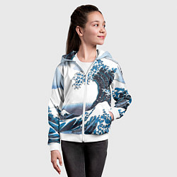 Толстовка на молнии детская Цунами в Японии, цвет: 3D-белый — фото 2