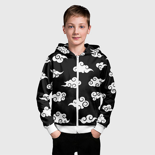Детская толстовка на молнии Белые японские облака / 3D-Белый – фото 3