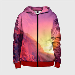 Толстовка на молнии детская Firewatch - Солнечный закат посреди гор, цвет: 3D-красный