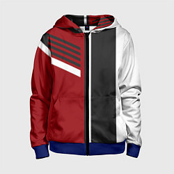 Толстовка на молнии детская Красные, белые, чёрные полосы, цвет: 3D-синий