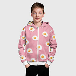 Толстовка на молнии детская Яичница на розовом фоне, цвет: 3D-белый — фото 2