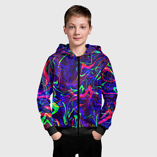 Детская толстовка на молнии Неон: яркие линии / 3D-Черный – фото 3