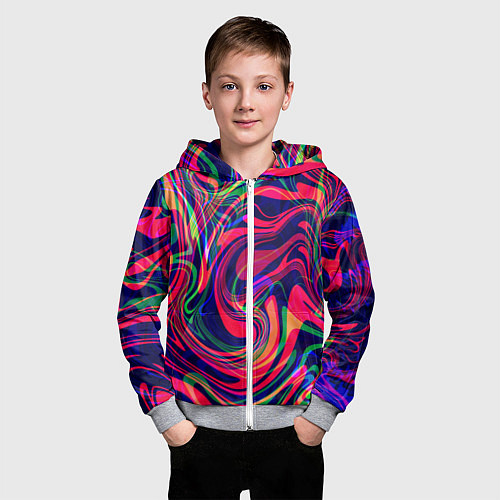 Детская толстовка на молнии Яркие волны / 3D-Меланж – фото 3