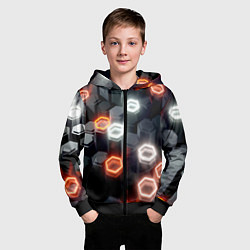 Толстовка на молнии детская Плитки со свечением броня, цвет: 3D-черный — фото 2
