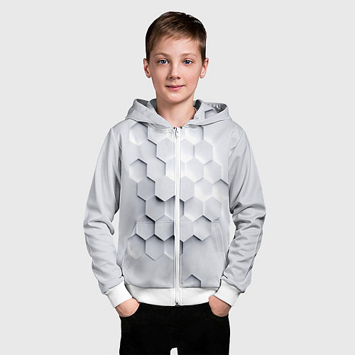 Детская толстовка на молнии Серый соты / 3D-Белый – фото 3