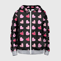 Толстовка на молнии детская Валентинки на черном фоне, цвет: 3D-меланж