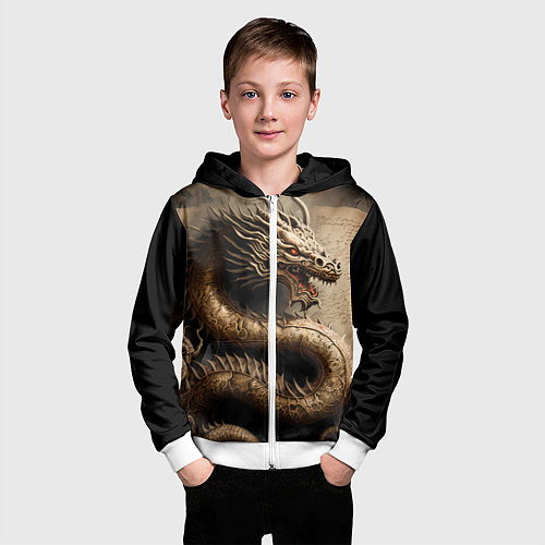 Детская толстовка на молнии Китайский дракон с открытой пастью / 3D-Белый – фото 3