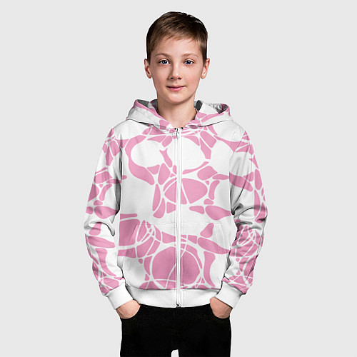 Детская толстовка на молнии Абстрактные белые овалы на розовом фоне / 3D-Белый – фото 3