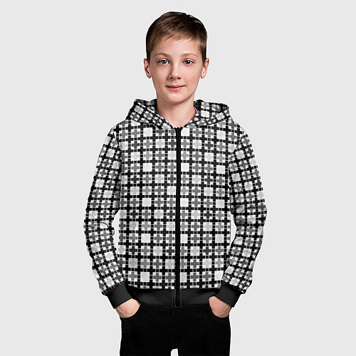 Детская толстовка на молнии Черно-белый геометрический мелкий узор / 3D-Черный – фото 3