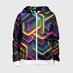 Толстовка на молнии детская Неоновый узор на стене, цвет: 3D-белый
