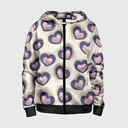 Толстовка на молнии детская Сердечки объемные вдавленные - паттерн, цвет: 3D-черный