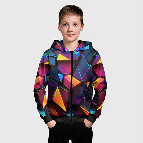 Детская толстовка на молнии Неоновые абстрактные плиты / 3D-Черный – фото 3