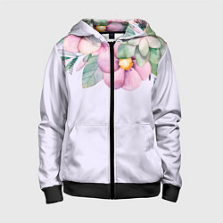 Толстовка на молнии детская Пастельные цветы акварелью - наверху, цвет: 3D-черный