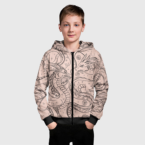 Детская толстовка на молнии Дракон - унесенные призраками: тату на бежевом / 3D-Черный – фото 3