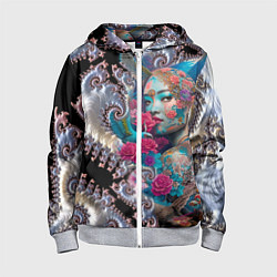 Толстовка на молнии детская Japanese beauty - irezumi, цвет: 3D-меланж