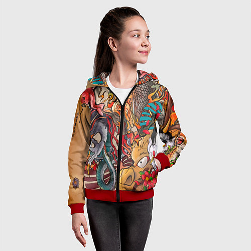 Детская толстовка на молнии Иредзуми: демон и дракон / 3D-Красный – фото 4