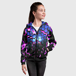 Толстовка на молнии детская Неоновые стильные соты, цвет: 3D-черный — фото 2