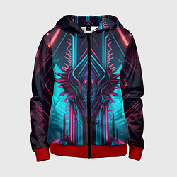 Толстовка на молнии детская Кибернетический узор дракона, цвет: 3D-красный