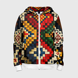 Толстовка на молнии детская Русский узор крестиком, цвет: 3D-белый