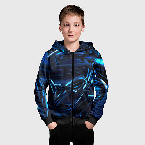 Детская толстовка на молнии Фрактальный узор волны / 3D-Черный – фото 3