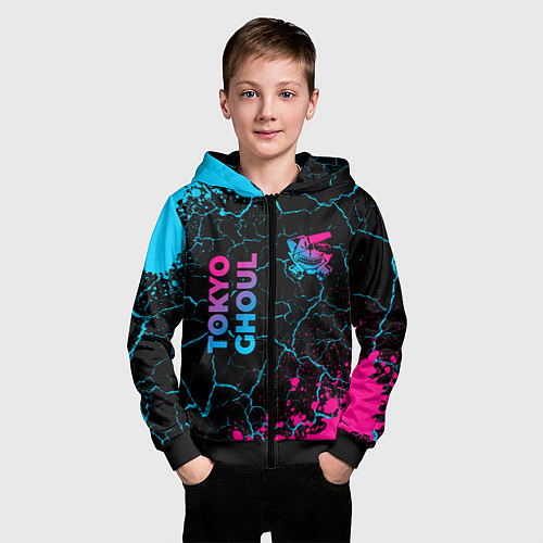 Детская толстовка на молнии Tokyo Ghoul - neon gradient: надпись, символ / 3D-Черный – фото 3