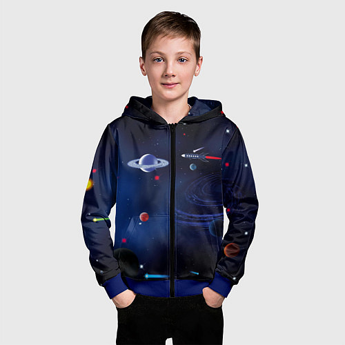 Детская толстовка на молнии Космос, планеты, ракета / 3D-Синий – фото 3
