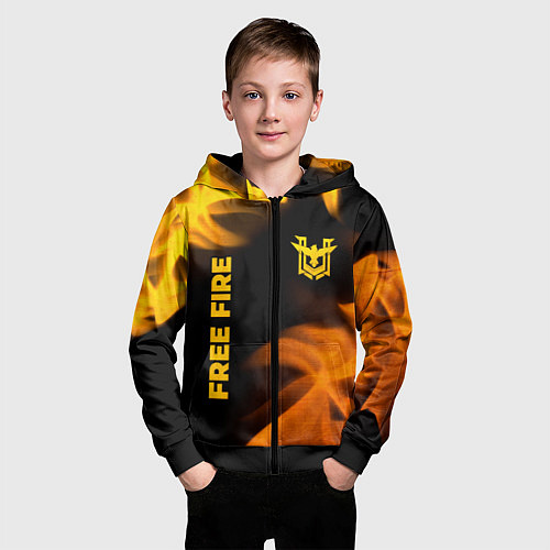 Детская толстовка на молнии Free Fire - gold gradient: надпись, символ / 3D-Черный – фото 3