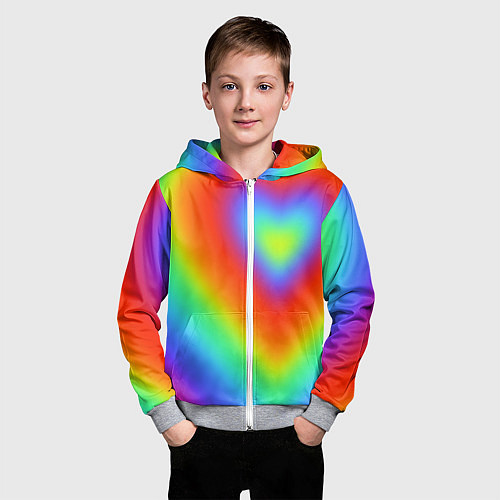 Детская толстовка на молнии Сердце - радужный градиент / 3D-Меланж – фото 3