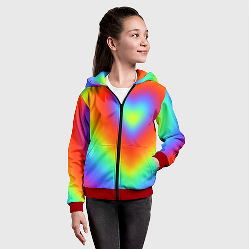 Детская толстовка на молнии Сердце - радужный градиент / 3D-Красный – фото 4