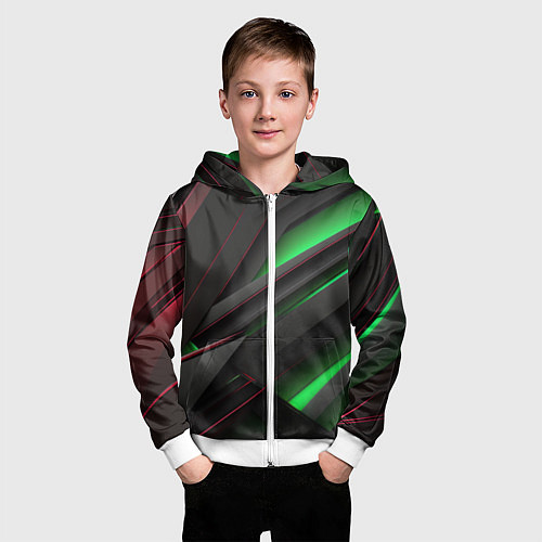 Детская толстовка на молнии Объемная текстура с зеленым свечением / 3D-Белый – фото 3