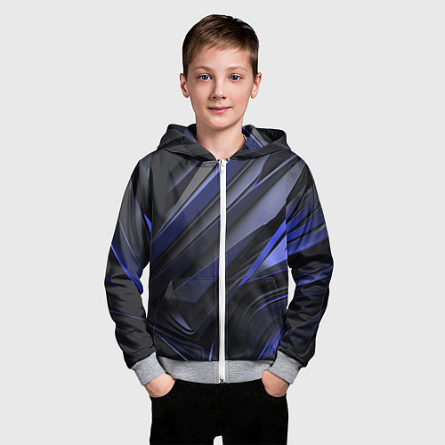 Детская толстовка на молнии Объемные черные и синие плиты / 3D-Меланж – фото 3