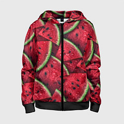 Толстовка на молнии детская Сочная текстура из долек арбуза, цвет: 3D-черный