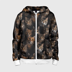 Толстовка на молнии детская Паттерн из котов, цвет: 3D-белый