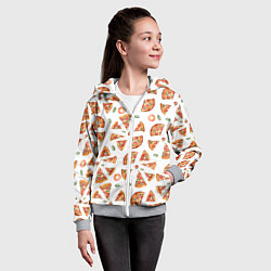 Толстовка на молнии детская Кусочки пиццы - паттерн на белом, цвет: 3D-меланж — фото 2