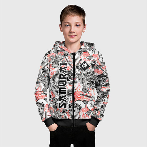 Детская толстовка на молнии Самурай татуировки / 3D-Черный – фото 3