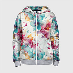 Толстовка на молнии детская Орхидеи акварельные брызги - паттерн, цвет: 3D-меланж