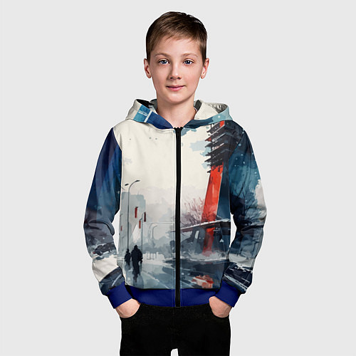 Детская толстовка на молнии Наш город - коллекция Бело-сине-красный - Хуф и Ся / 3D-Синий – фото 3