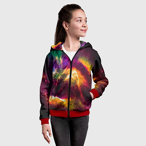 Детская толстовка на молнии Небула в космосе разноцветная - нейронная сеть / 3D-Красный – фото 4