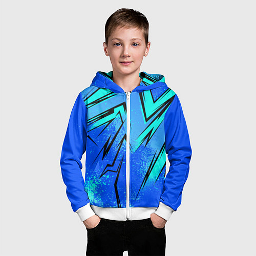 Детская толстовка на молнии Sport uniform - синие брызки / 3D-Белый – фото 3