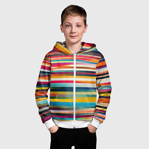 Детская толстовка на молнии Разноцветные горизонтальные полосы / 3D-Белый – фото 3